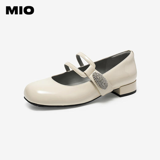 MIO米奥玛丽珍鞋2026春季新款圆头粗跟闪钻饰扣魔术贴女单鞋M261413634 商品图1