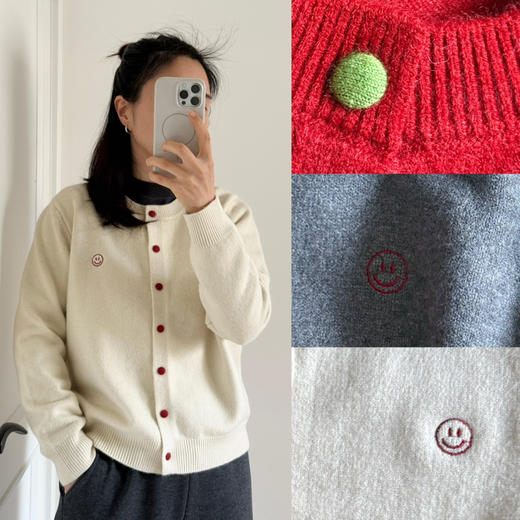 25冬--新年笑脸刺绣彩扣毛衣针织开衫【包邮+三天无理由退换】 商品图0