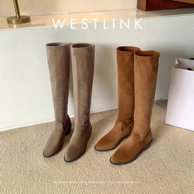 西遇美拉德长筒靴女新款秋冬显瘦西部牛仔堆堆靴粗跟高筒长靴V2157200