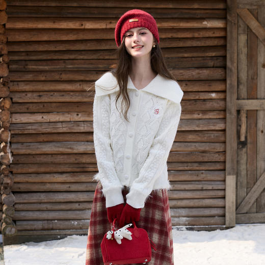 三彩独醒2026春季新款翻领绣花绞花肌理毛衣长袖开衫外套F 商品图2