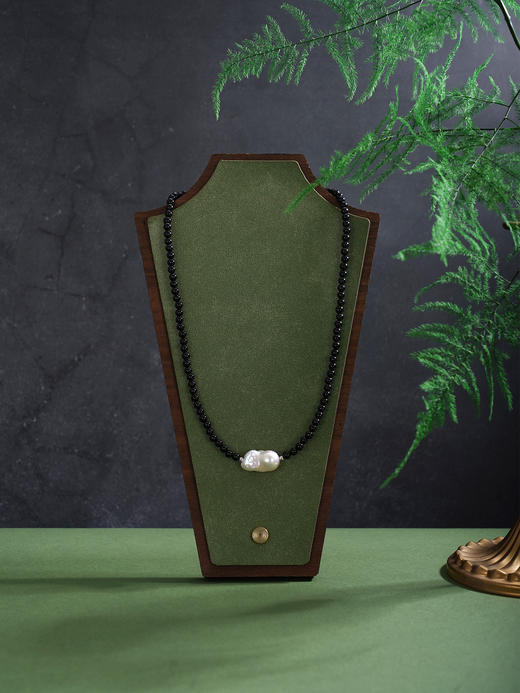 子佩集【墨夜凝霜】银S925珍珠项链【SPN0950004】9*17mm巴洛克珠4mm黑珠2512 商品图0