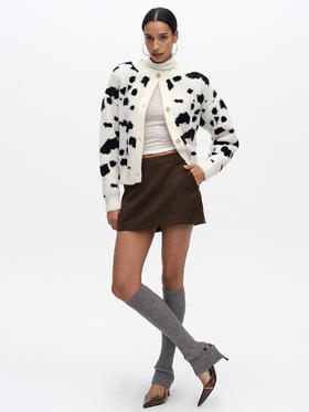 TR她热 斑点狗 黑白仿貂毛提花复古保暖百搭显瘦开衫外搭