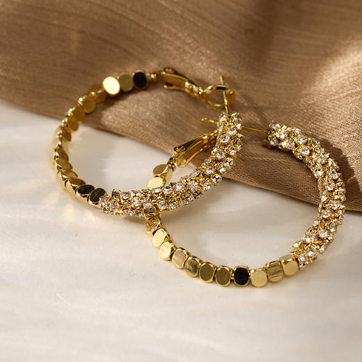 三彩2026新款碎金大圈耳环耳饰设计感水钻派对约会通勤华丽轻奢 商品图1