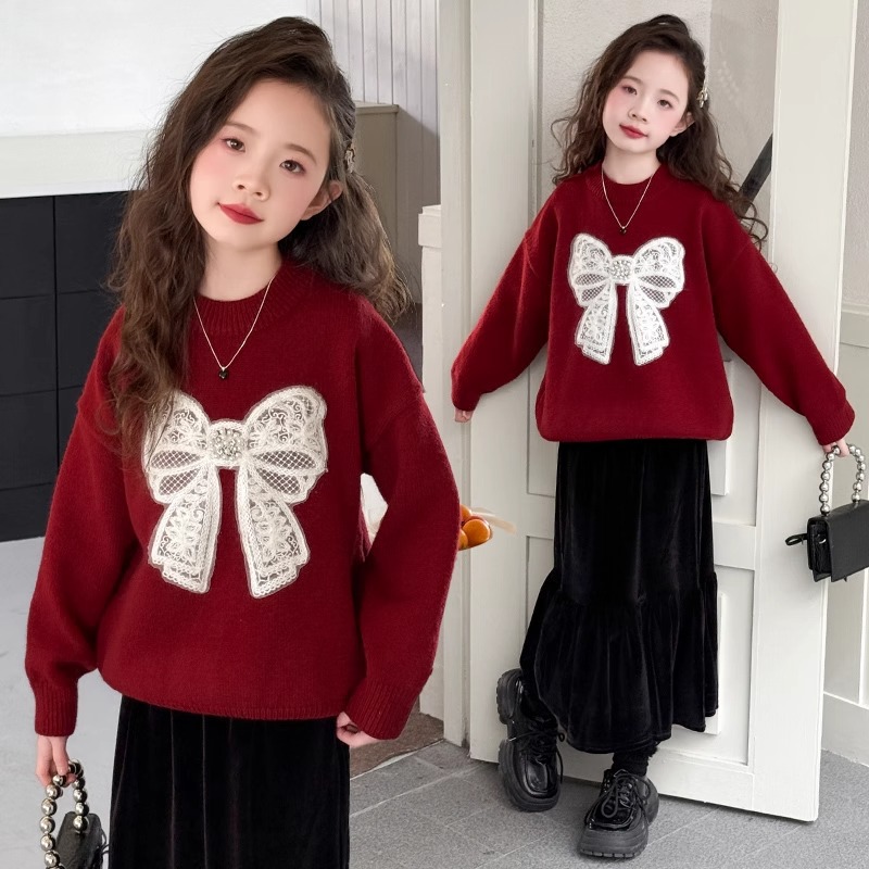 马年水貂绒毛衣男童女童拜年服毛衣儿童亲子款加绒加厚保暖