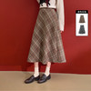 西遇毛呢a字半身裙女秋季新款复古高腰宽松显瘦长款格子裙V0055469 商品缩略图0