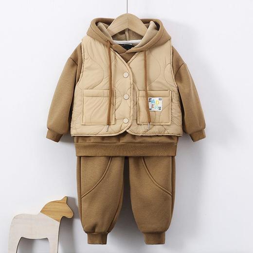 儿童秋冬新款马甲三件套连帽外穿宝宝套装男童加厚保暖衣服童装 商品图0