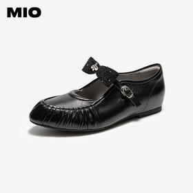 MIO米奥女鞋2026春季新款蝴蝶结一字带玛丽珍圆头褶皱单鞋羊皮革M261461308