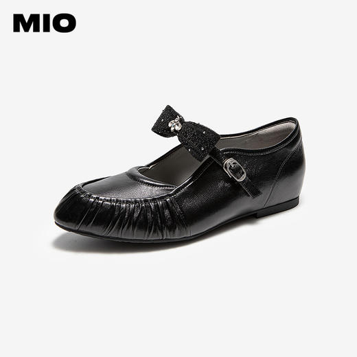 MIO米奥女鞋2026春季新款蝴蝶结一字带玛丽珍圆头褶皱单鞋羊皮革M261461308 商品图0