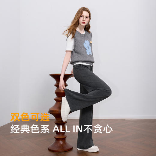 三彩2026春季新款简约高腰休闲裤垂感糯米绒直筒裤长裤拖地裤M 商品图2