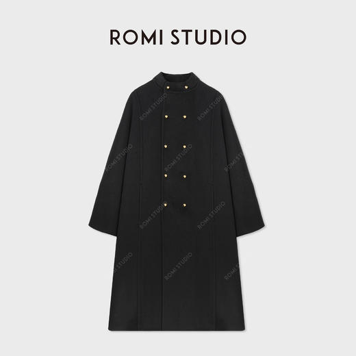 ROMI STUDIO腔调穿搭 羊绒羊毛蚕丝混纺立领双面毛呢大衣23AWW755 商品图0