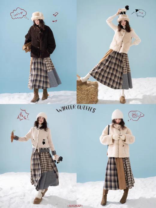 浮生八记/25C189/25D269/格纹不规则拼接手工花朵刺绣半裙 商品图2