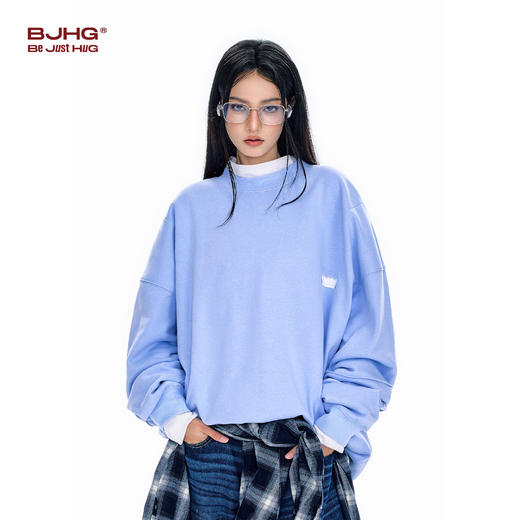 BJHG不计后果圆领卫衣男款春季潮牌美式情侣刺绣宽松基础款上衣女 商品图3