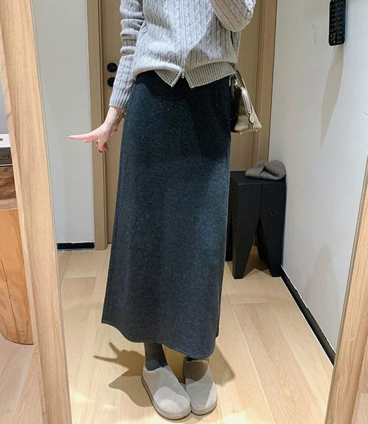 直发【3228】醋酸羊毛~高腰显瘦 毛呢混纺后中开叉半身裙 商品图10