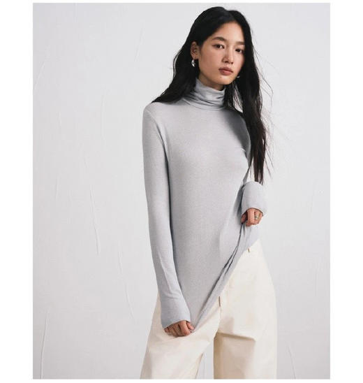 直发 保暖高领 莫代尔腈纶山羊绒暖绒衣 合身版型打底衫 商品图4