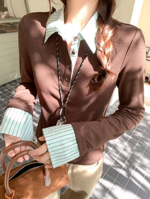 <曾小咸推荐>现货秒杀 ！微信超特价！韩系撞色条纹翻领长袖 日常149.99 立减70 秒杀79.99！！蓝绿色;毛衣 秒杀109.99！！ 商品图12