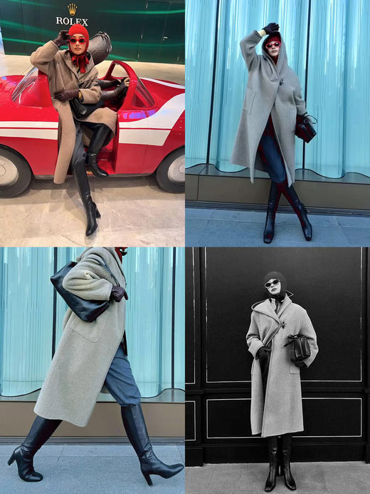 HIDEMI 复古圆头高筒靴粗跟高跟及膝盖靴不过膝长靴头层牛皮骑士靴 商品图4