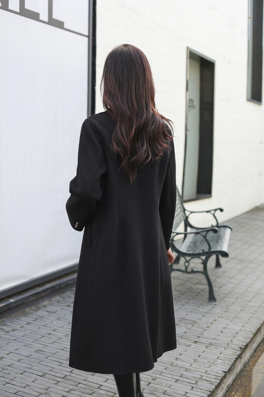 SZ6C15_漆黑色/栀黄色_大衣_冬季_西装大翻领收腰收褶A字摆中长款_高级女装_BERNIEELEN 伯妮斯茵 商品图2