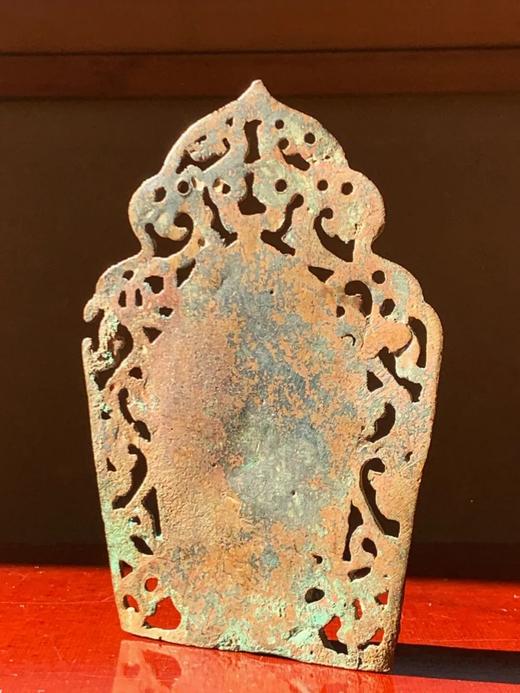 青铜镂空唐草纹背光如来佛坐像，顺丰包邮 商品图4