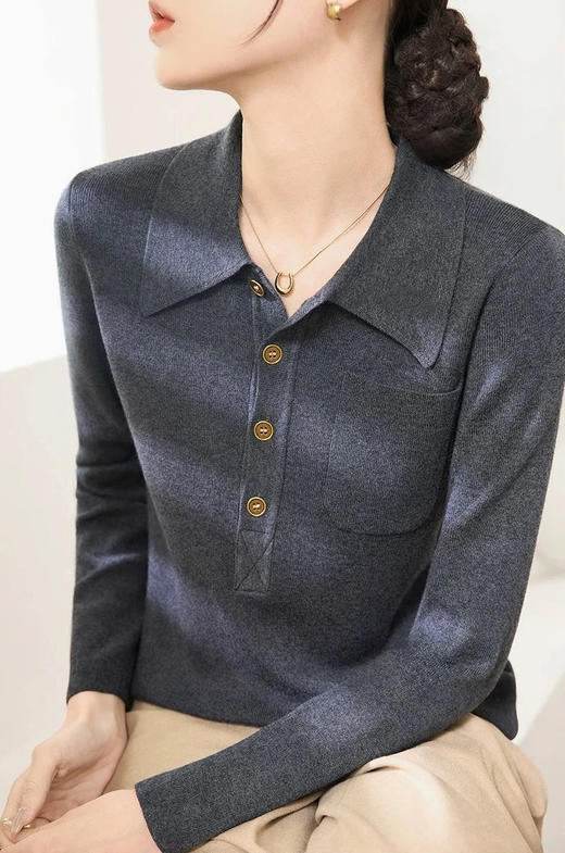 直发【M9088】超经典杨树林同款 翻领羊毛POLO衫 合身优雅 商品图3