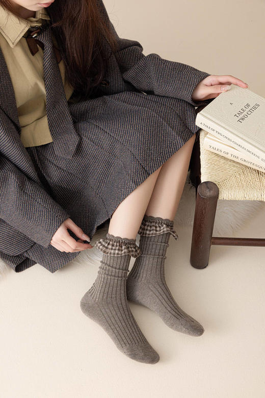 直发【发五双】木色工厂，女款倍暖羊绒中筒袜 韩式袜子 商品图11