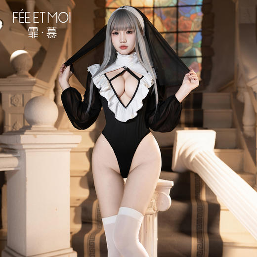 【情趣内衣】霏慕 禁忌之恋深V修女连体衣ZY167 商品图7