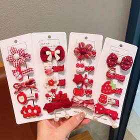 【新年红可爱儿童蝴蝶结发夹】女童花朵卡通侧边夹 宝宝过年鸭嘴夹头饰