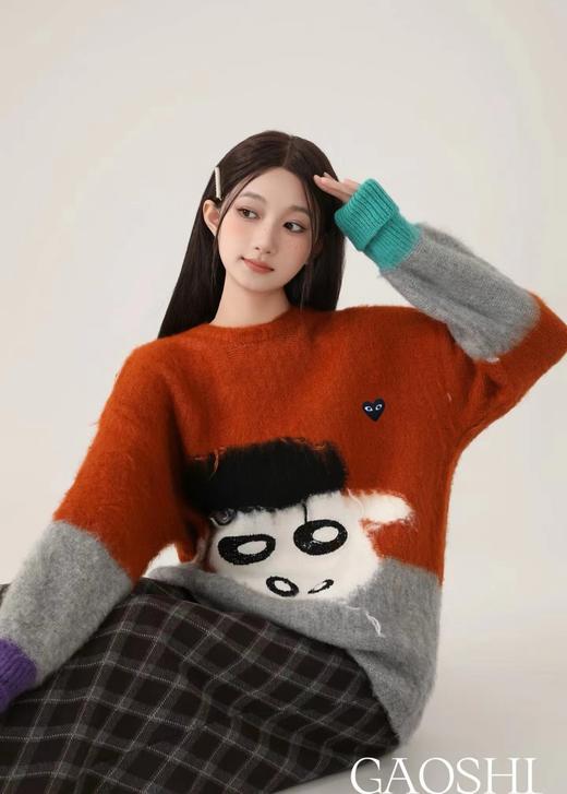 D121819童趣设计感撞色拼接针织圆领套头毛衣女款 商品图2