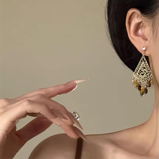 波西米亚复古风虎眼石流苏耳饰-纪念日百货门店同款168046424 商品图4