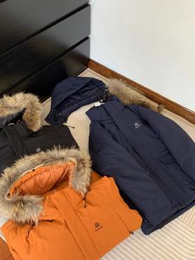D121802加厚户外工装派克羽绒服中长款情侣款大毛领羽绒服