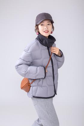 灯芯绒翻领短款鹅绒服