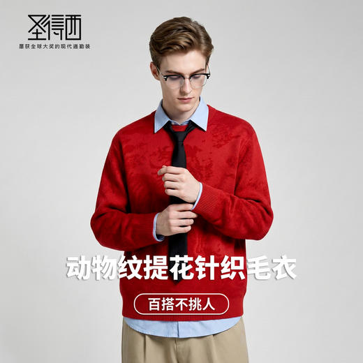 圣得西2025年冬季男士新款针织毛衣动物提花圆领套头时尚保暖毛衫 商品图0