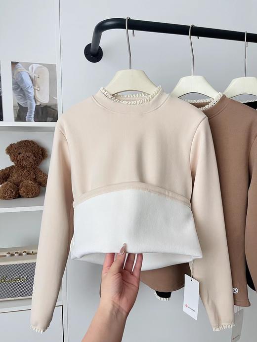 D121801秋冬叠穿爱好者一体绒花边蕾丝衫打底衫 商品图2