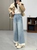 D121810冬季新款拼接羊羔毛高腰复合绒加厚直筒九分牛仔裤 商品缩略图5