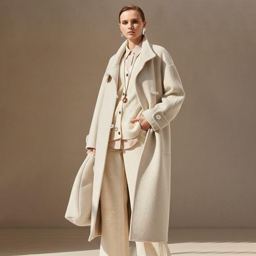 Famecoco范可儿气质立领宽松长款羊毛双面尼大衣外套FAD8AQ124 商品图1