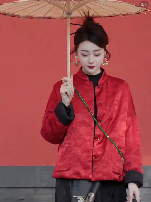 【复古老钱风！双面双立领外套】新款中式加棉外套 冬季新中式国风双面双穿立领提花上衣 复古老钱风加棉外套 商品图2