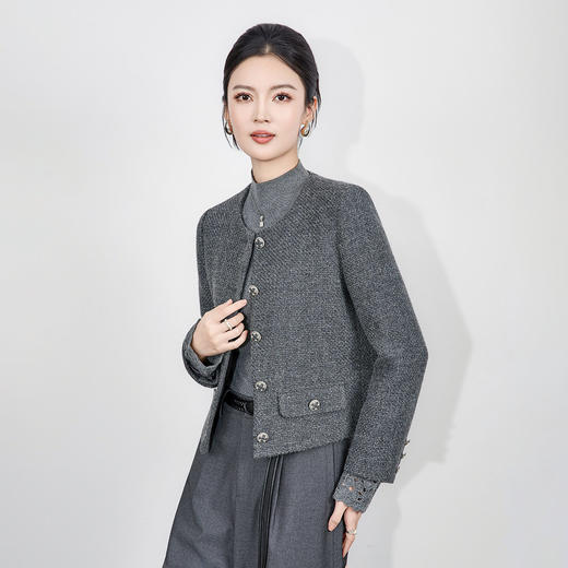 「高货wl」全新升级【铂金会员395/天猫529/差价134】(05914)洛诗琳复古小香风外套2025冬季亮丝编织粗花呢短外套女 商品图0