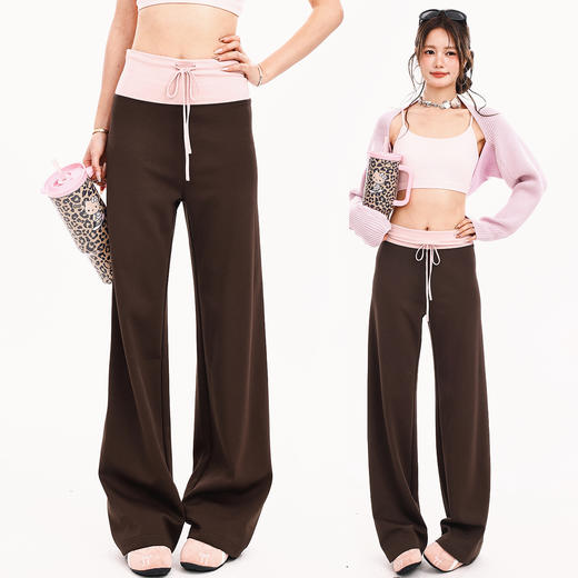 跃牌【禅语梵心】撞色宽边休闲裤系绳直筒瑜伽长裤女运动修身翘臀裤CK3548 商品图1