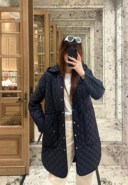 1218-9 渠道圆正 忙可 日本菱形衍缝 鹅绒填充 风衣款 抽绳收腰 中长 轻羽绒服 商品图3