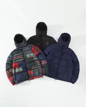 D121813新款圣诞拼色连帽可拆卸羽绒服外套男女同款