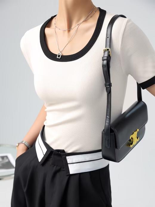 【直播专供款】ENJOY2023年夏季撞色大圆领正肩短袖T恤 151149566 商品图0