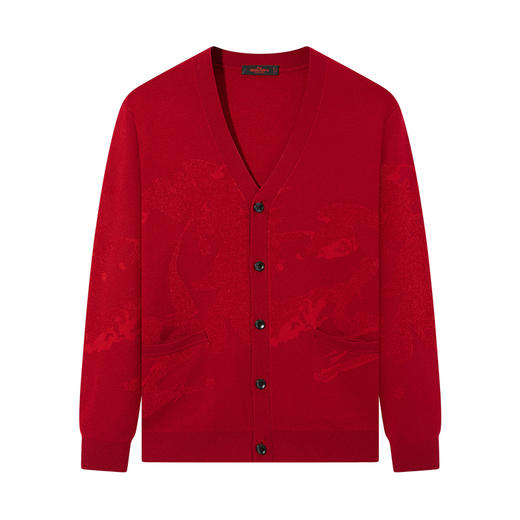 【新年系列】柒牌男装2026含羊毛雪尼尔保暖亲肤水墨开襟针织衫130Y70010 商品图4