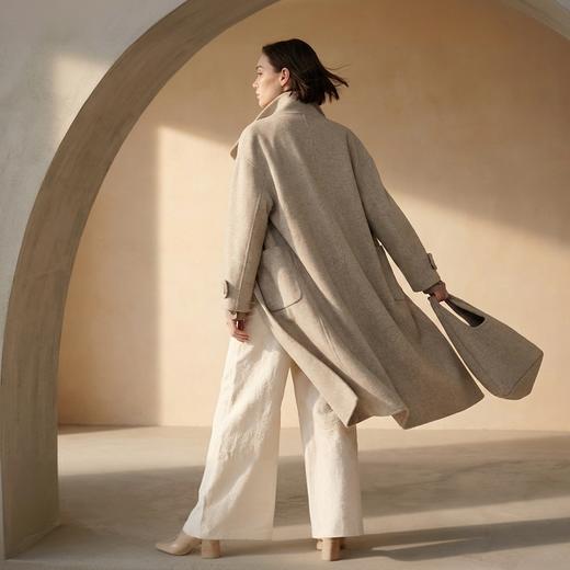 Famecoco范可儿气质立领宽松长款羊毛双面尼大衣外套FAD8AQ124 商品图3