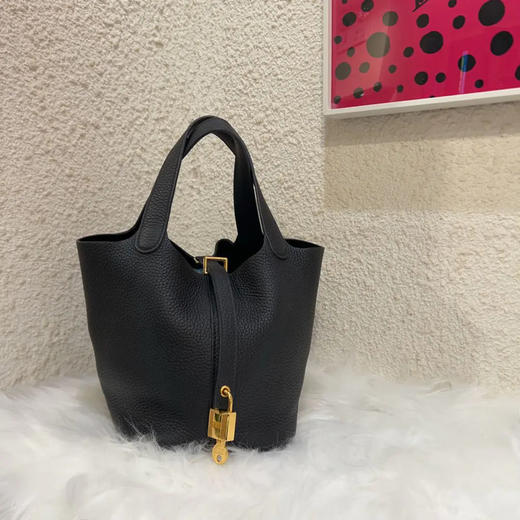 爱马仕 菜篮子18 Togo皮 黑金扣 手提包 商品图0