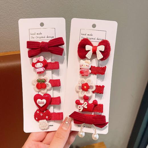 【新年红可爱儿童蝴蝶结发夹】女童花朵卡通侧边夹 宝宝过年鸭嘴夹头饰 商品图3