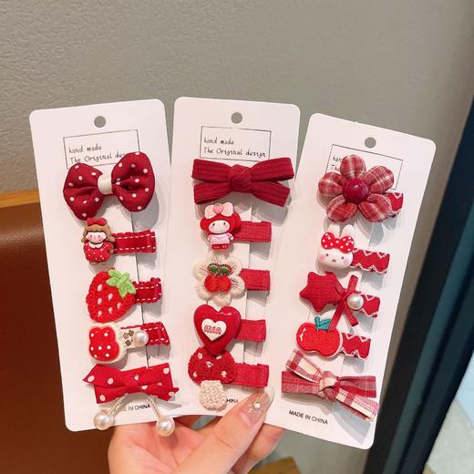 【新年红可爱儿童蝴蝶结发夹】女童花朵卡通侧边夹 宝宝过年鸭嘴夹头饰 商品图2