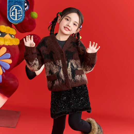 徐悲鸿联名年衣童装针织开衫冬装新中式羊毛毛衣毛衫大展鸿图针织开衫 商品图3