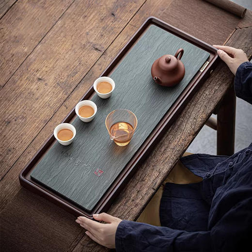 尚置丨茶盘 乌金石重竹茶托 家用排水式 简约长方形 茶海干泡茶台 商品图0