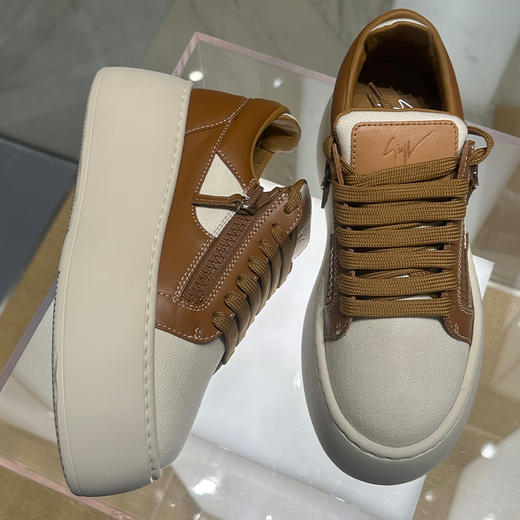 Giuseppe Zanotti 女士签名徽标皮革休闲运动鞋 棕色 RS50011002 商品图1