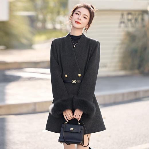 HR LDL2662优雅风羽绒服气质修身中长款V领毛呢内胆白鸭绒外套 商品图2