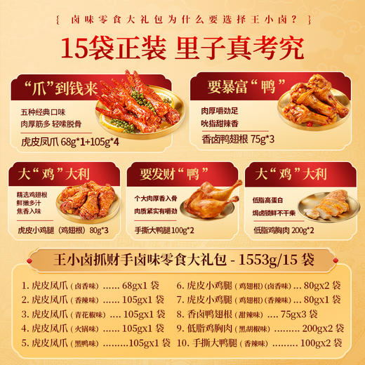 【自营】王小卤虎皮鸡爪 抓财手礼盒1553g 卤味零食 商品图2